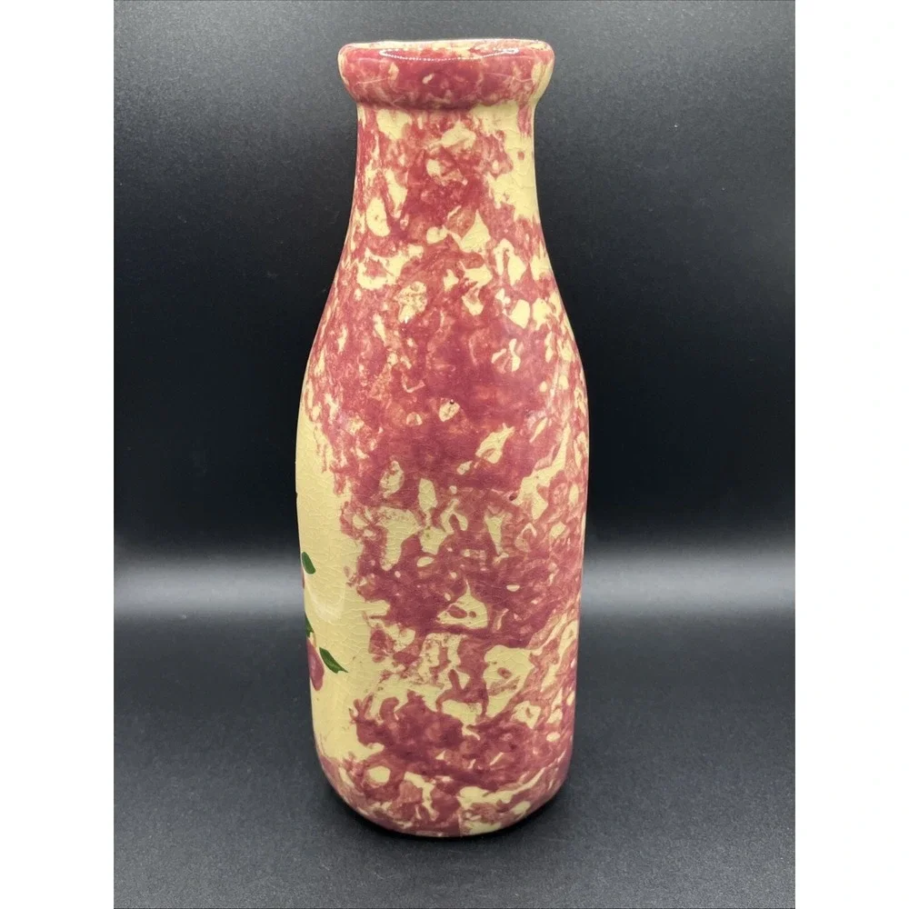 Vtg. Alpine Pottery-Roseville-Apple Design‎ Sponge Paint Milk Bottle Cottagecore